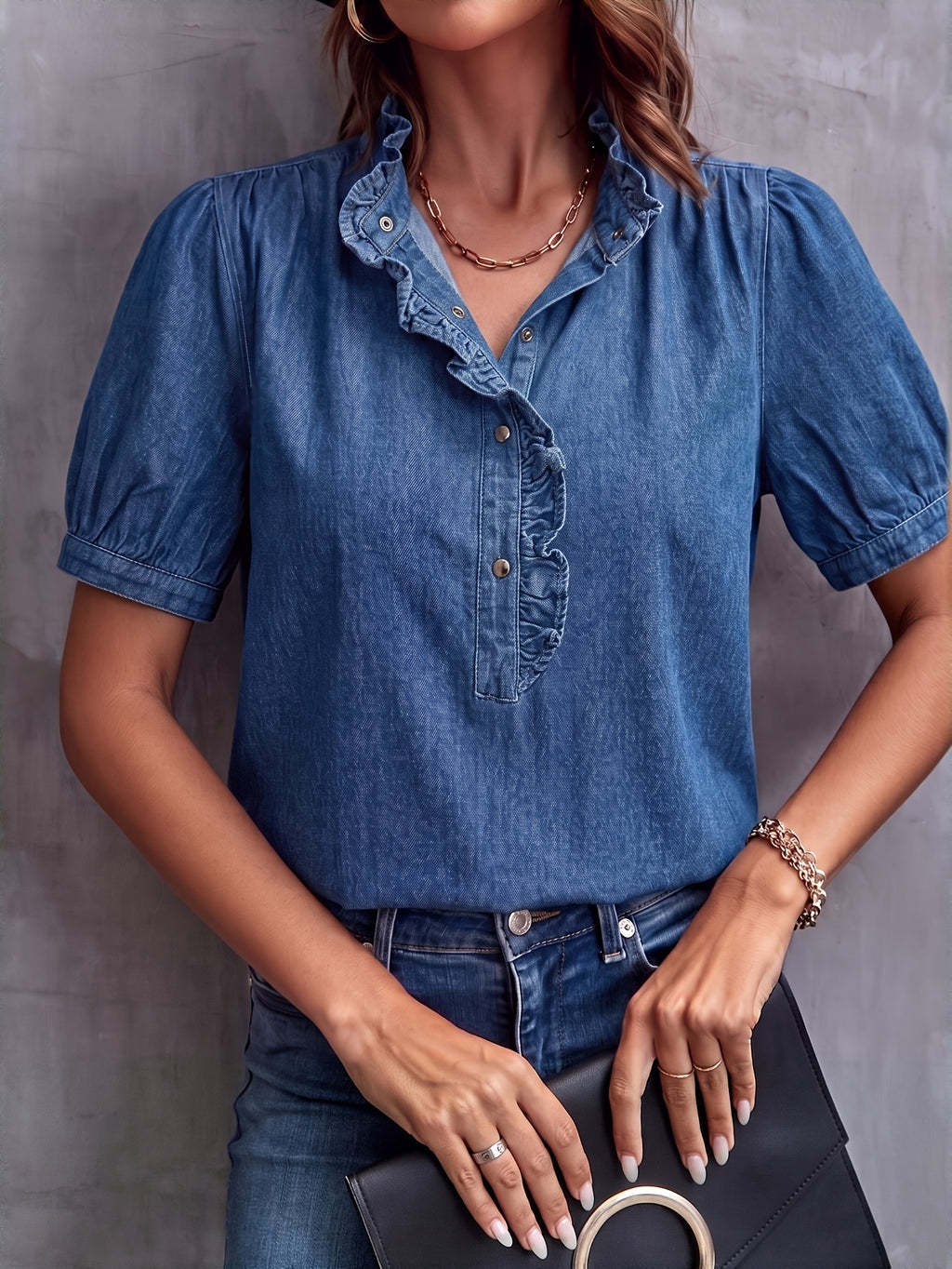 Chemise grande taille, coupe ample, col montant, boutonnage, tissu opaque