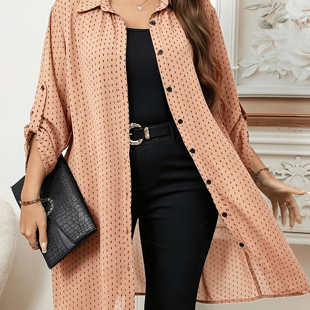 Chemise grande taille à pois, col polo — matière : polyester