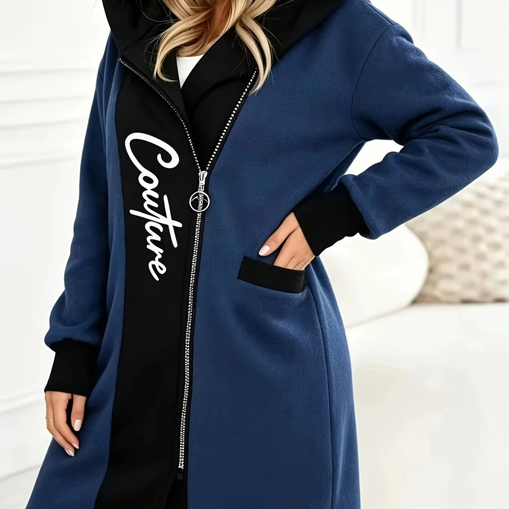 Manteau grande taille, capuche, color block — matière : polyester