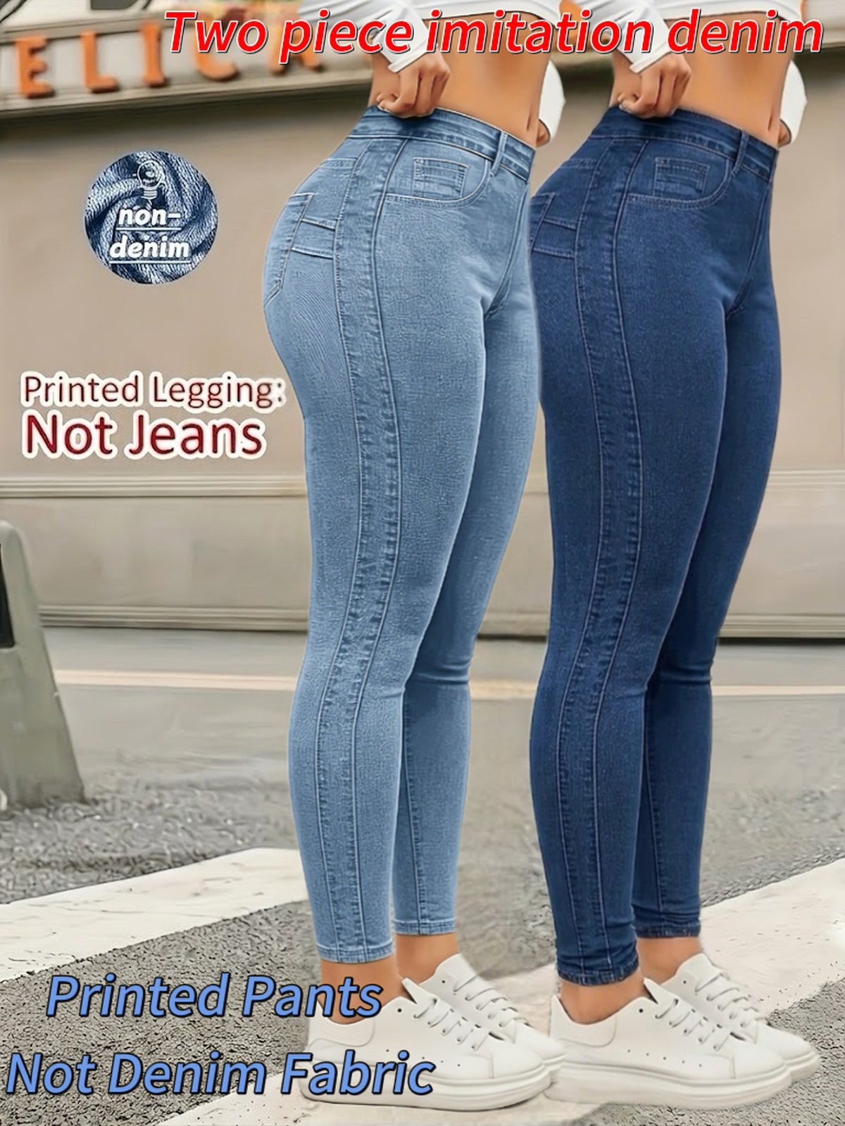 Legging imprimé grande taille — Lot de deux, effet denim