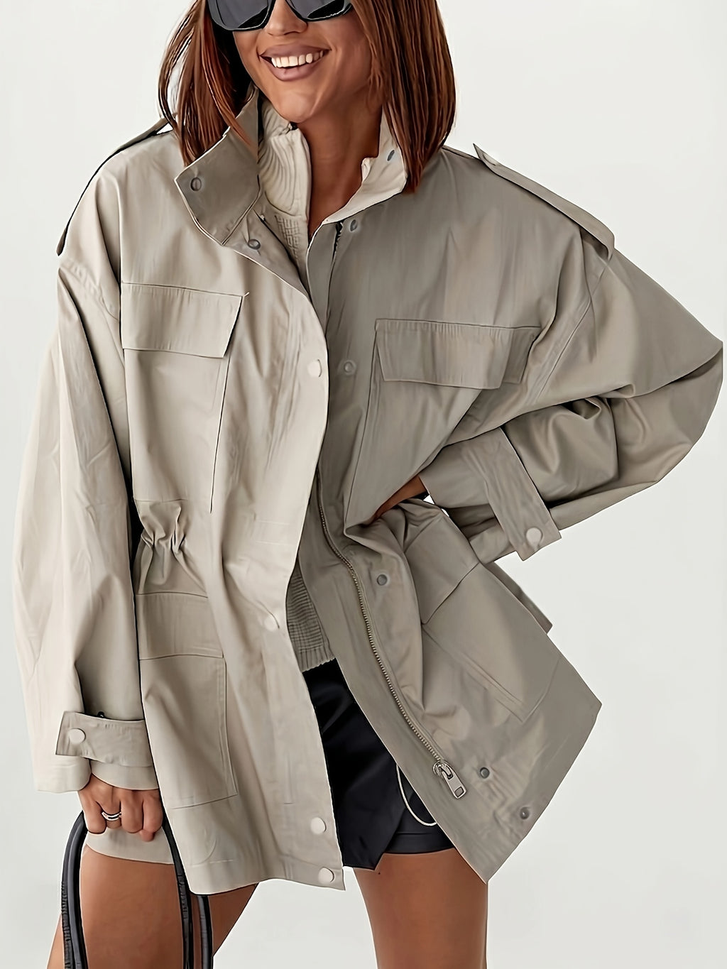 Manteau grande taille, coupe ample, manches longues