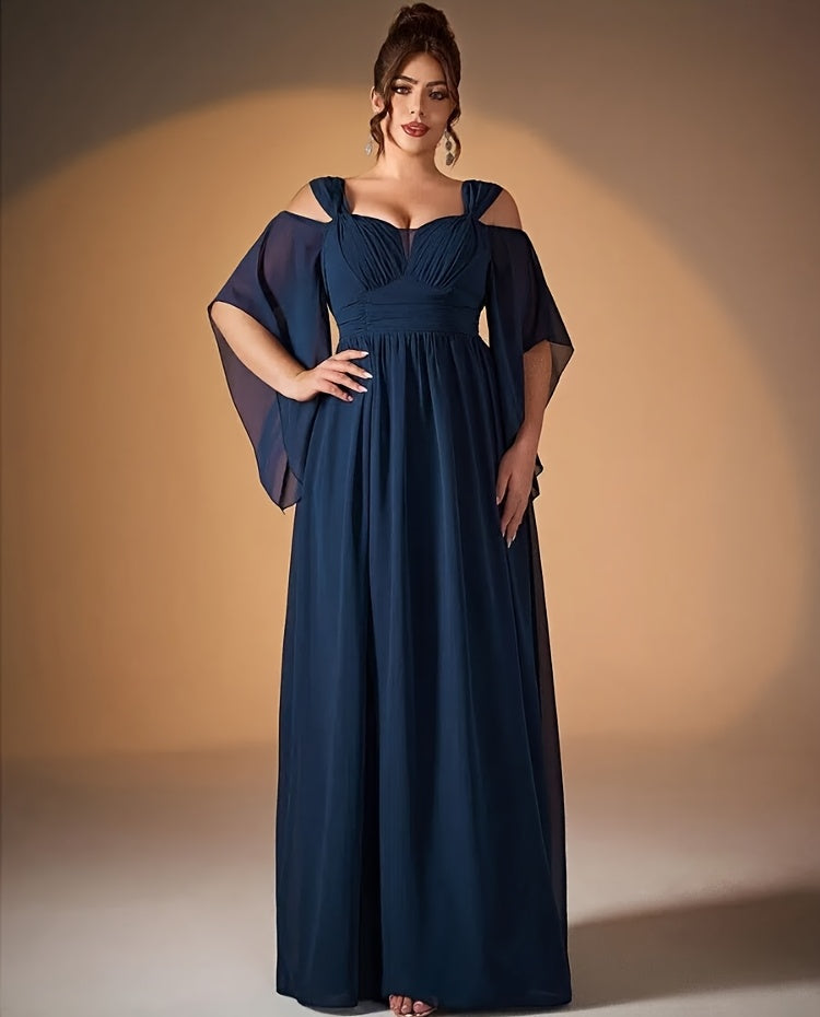 Robe longue grande taille — Vert sauge à manches cape fendues