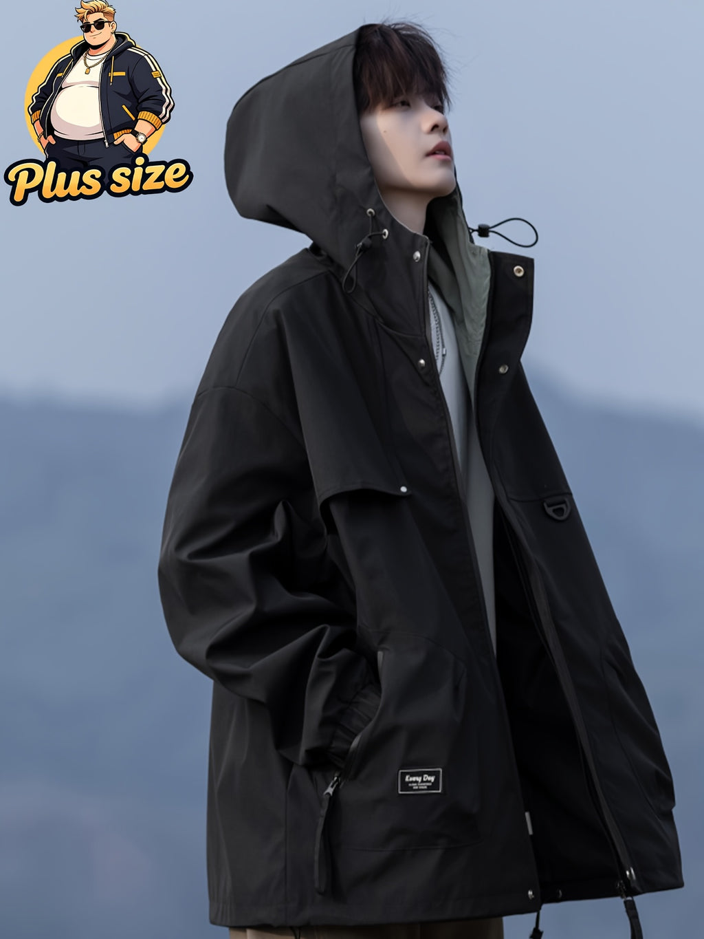 Veste grande taille, coupe ample, poches pratiques, coupe-vent, vue de profil