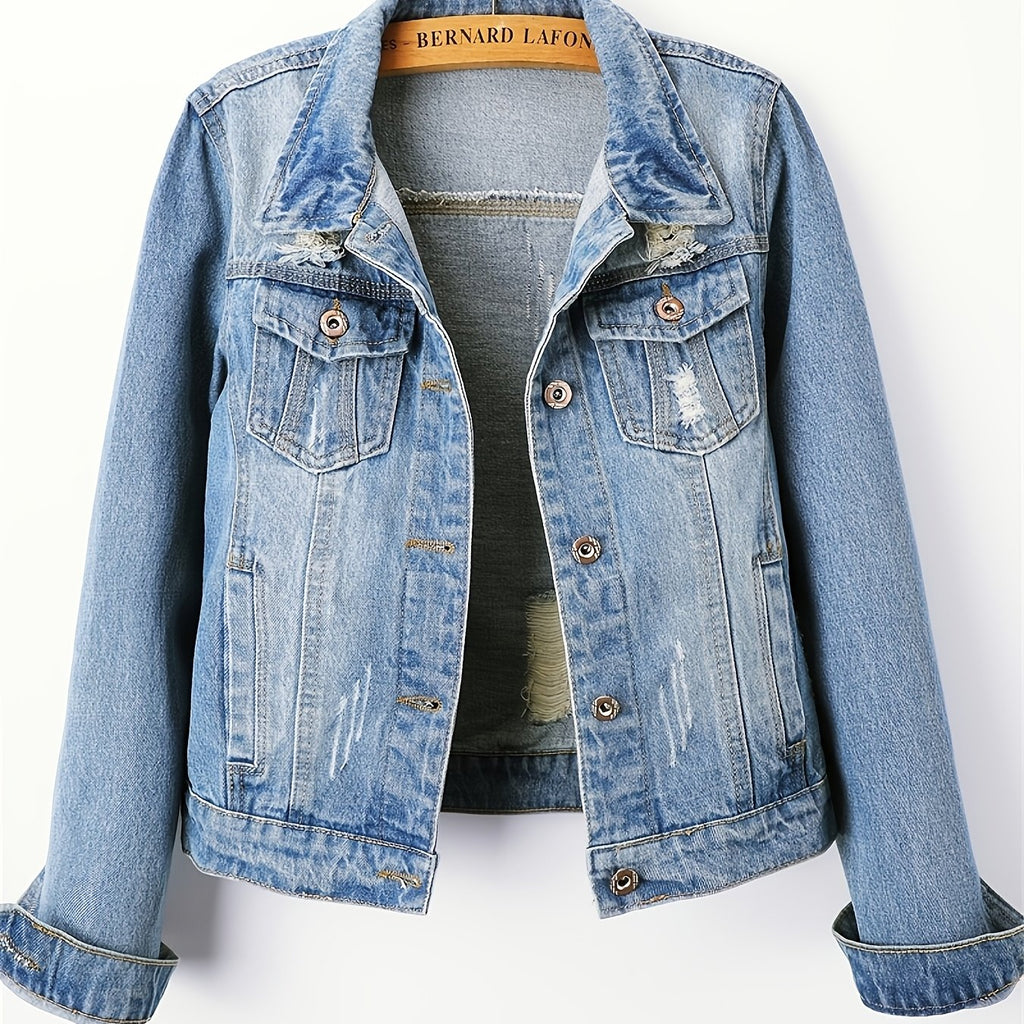 Veste grande taille, coupe ample, poches plaquées, manches longues — matière : denim