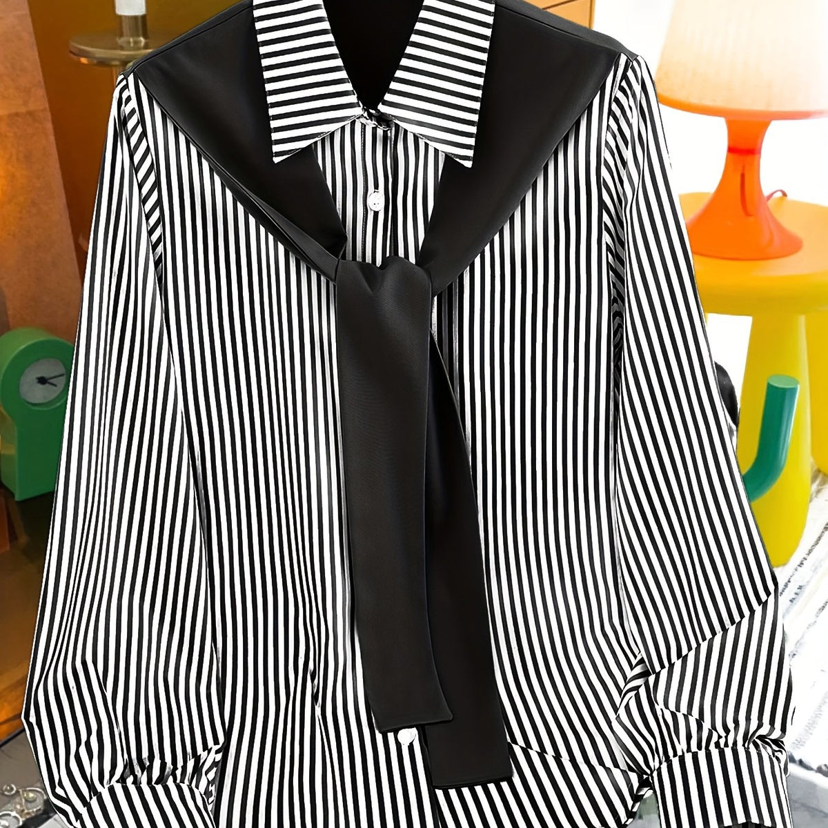 Blouse grande taille à rayures, tissu opaque