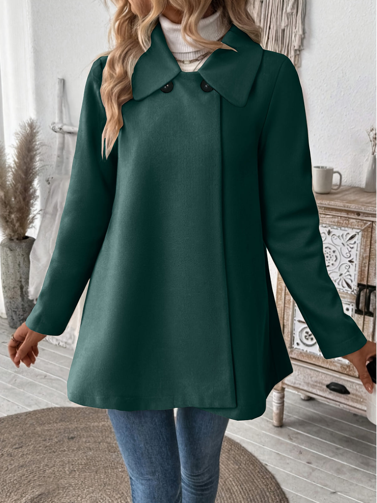 Manteau grande taille, col à revers, boutonnage, manches longues, autre coloris