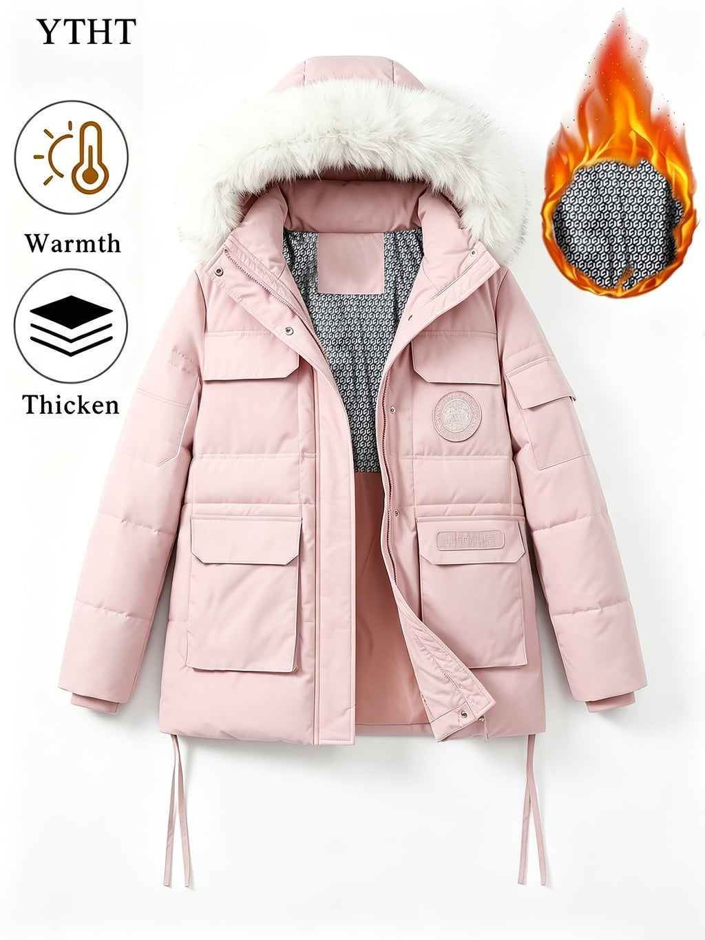 Parka grande taille, coupe ample, capuche, chaleur d'hiver — matière : polyester