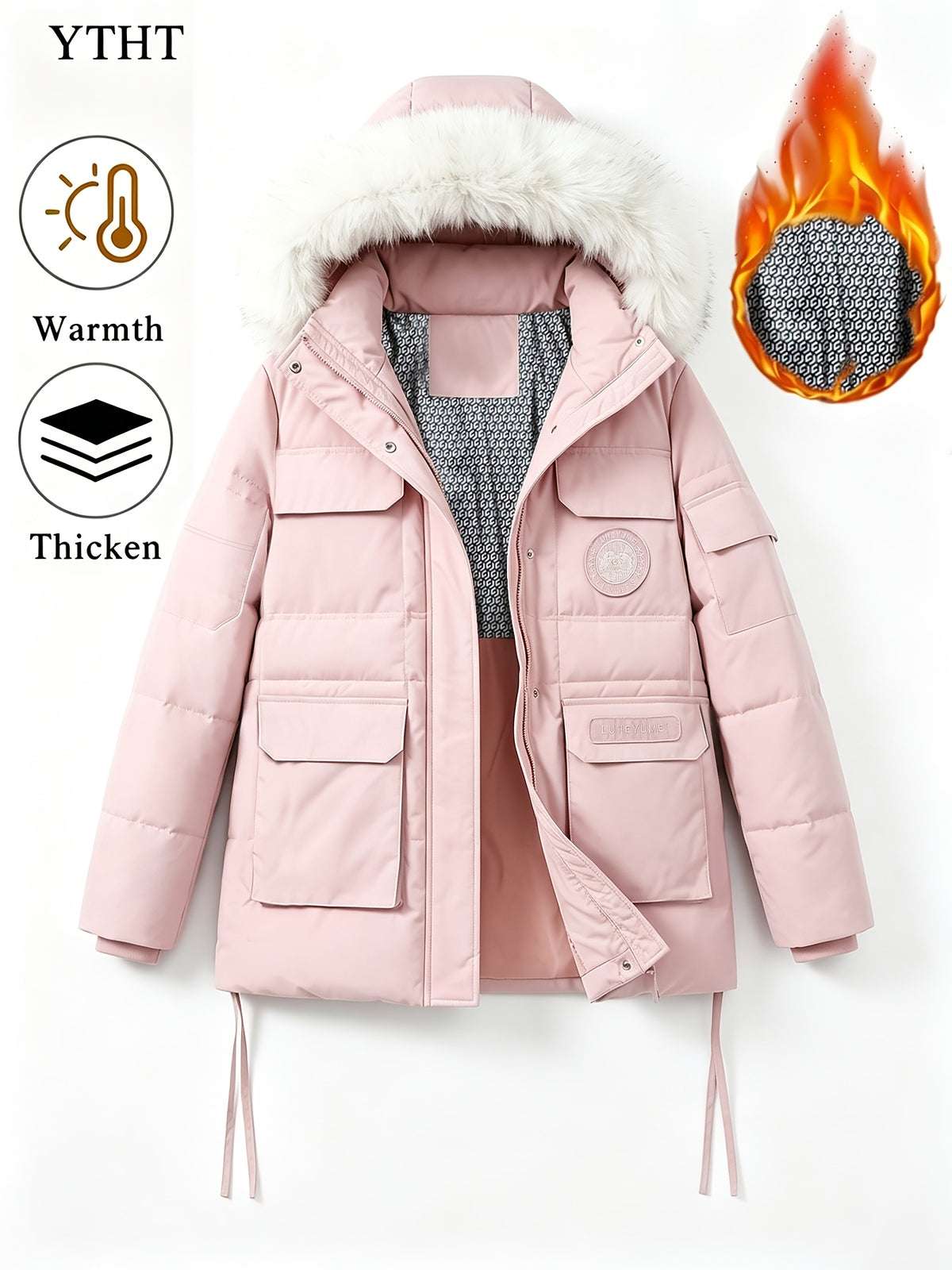 Parka grande taille, coupe ample, capuche, chaleur d'hiver — matière : polyester Image