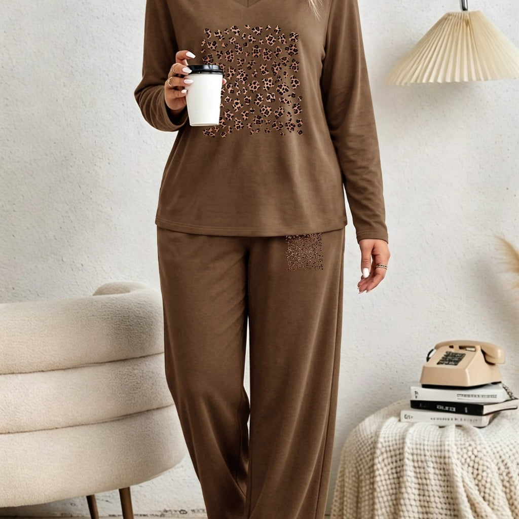 Ensemble grande taille à imprimé léopard, toucher naturel, tissu opaque