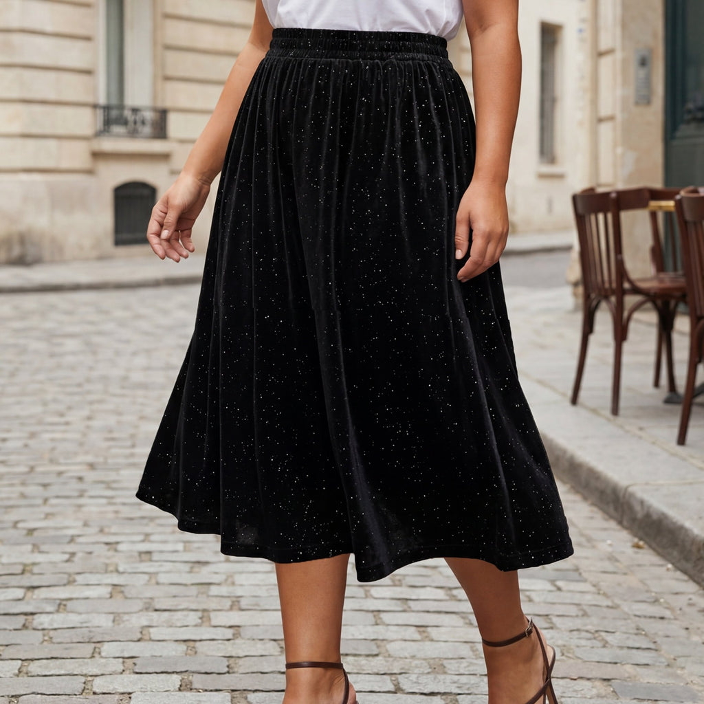 Jupe grande taille en velours, coupe droite, toucher profond — matière : polyester
