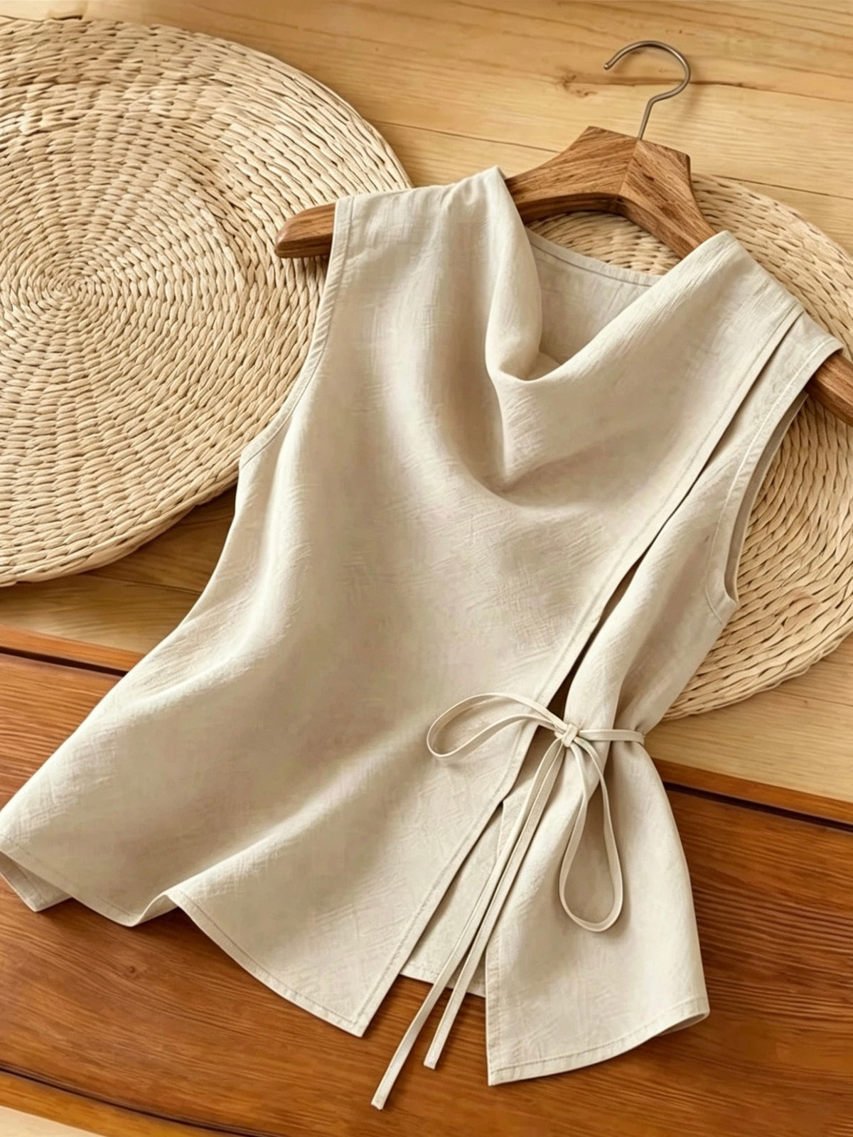Top grande taille, coupe oversize sans manches, toucher naturel — composition : 100% Coton