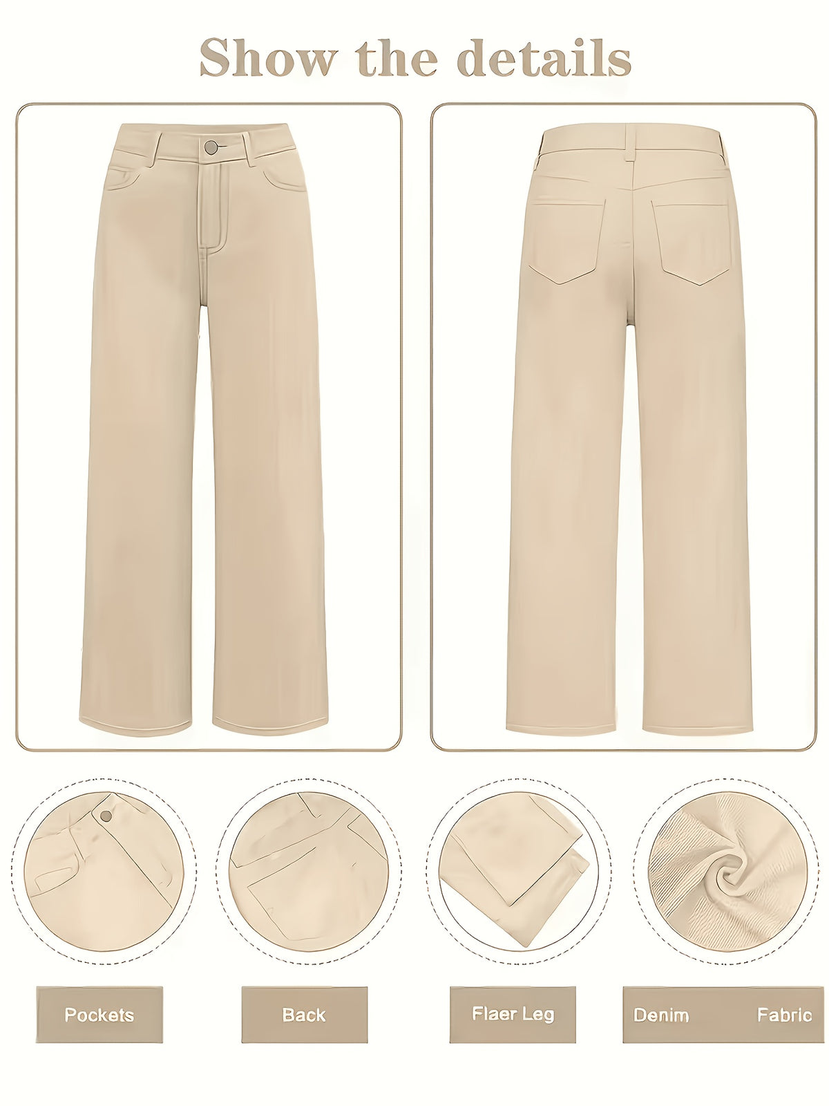 Pantalon grande taille, coupe oversize, poches pratiques, tenue franche, détail du tissu