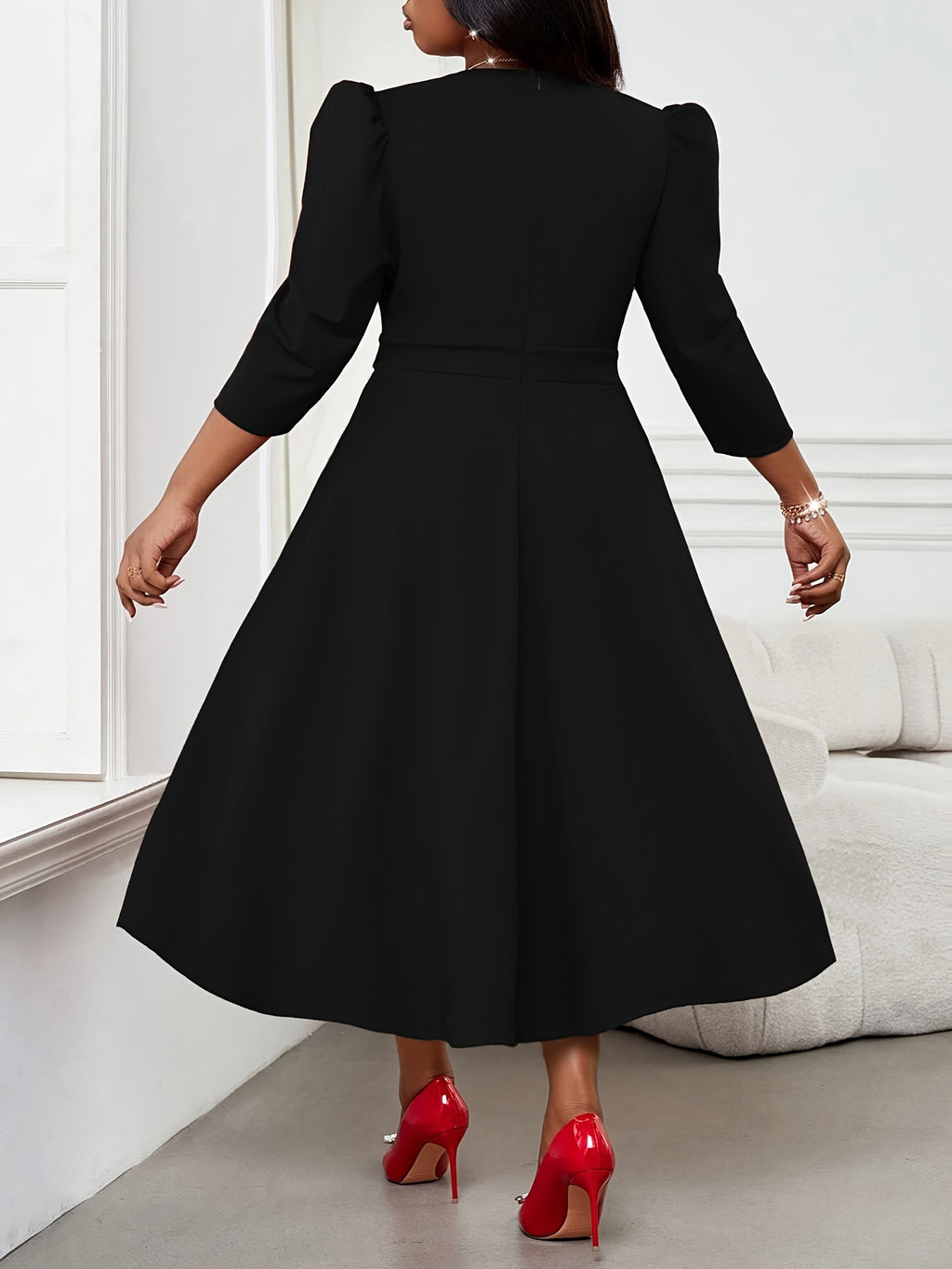 Robe patineuse grande taille — Crêpe extensible manches 3/4