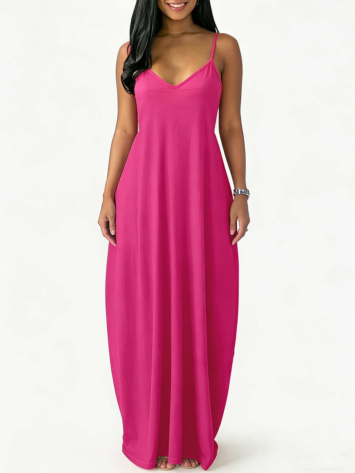 Robe longue grande taille — Fines bretelles et poches profondes