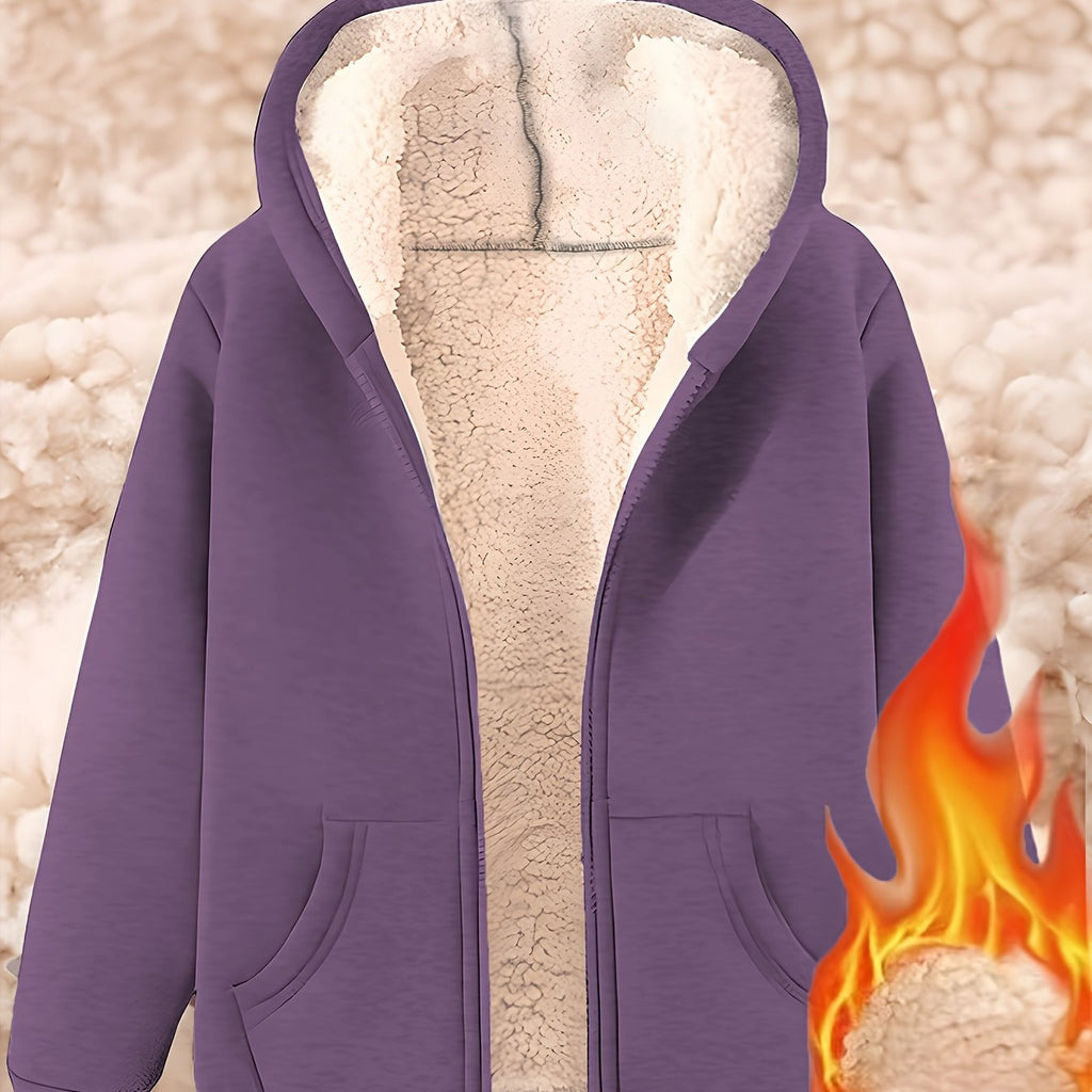 Veste grande taille, fermeture zippée, capuche, chaleur d'hiver, détail du tissu
