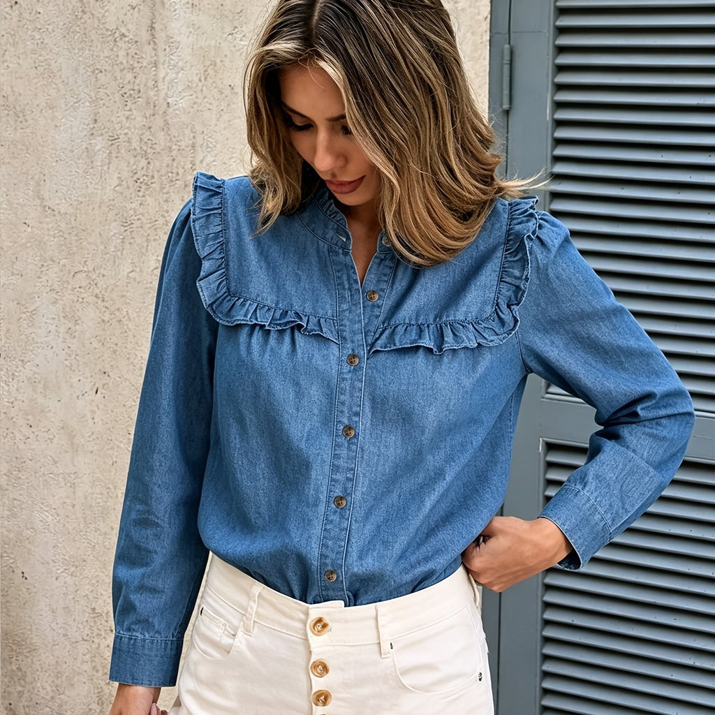 Chemise grande taille, coupe ample, manches longues, tenue franche — matière : polyester