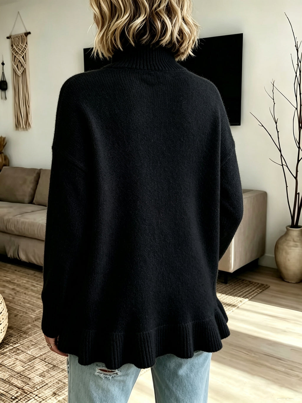 Pull grande taille, manches longues, détail du col