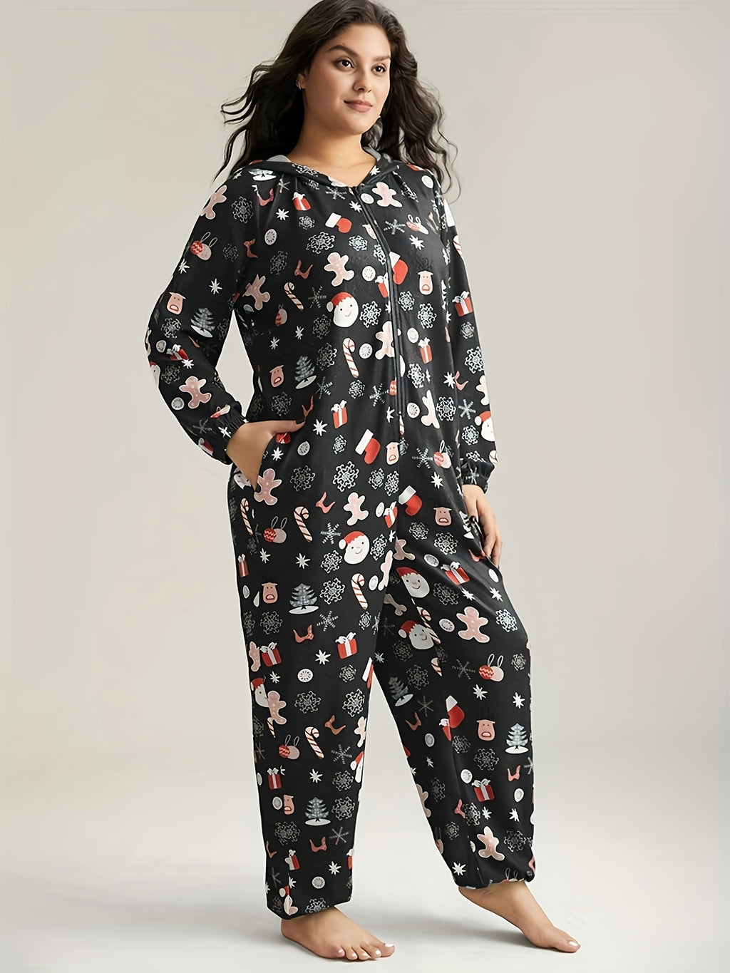 Pyjama grande taille, fermeture zippée, chaleur d'hiver, vu de dos