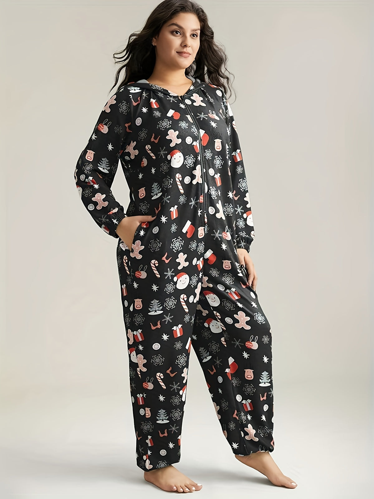 Pyjama grande taille, fermeture zippée, chaleur d'hiver, vu de dos