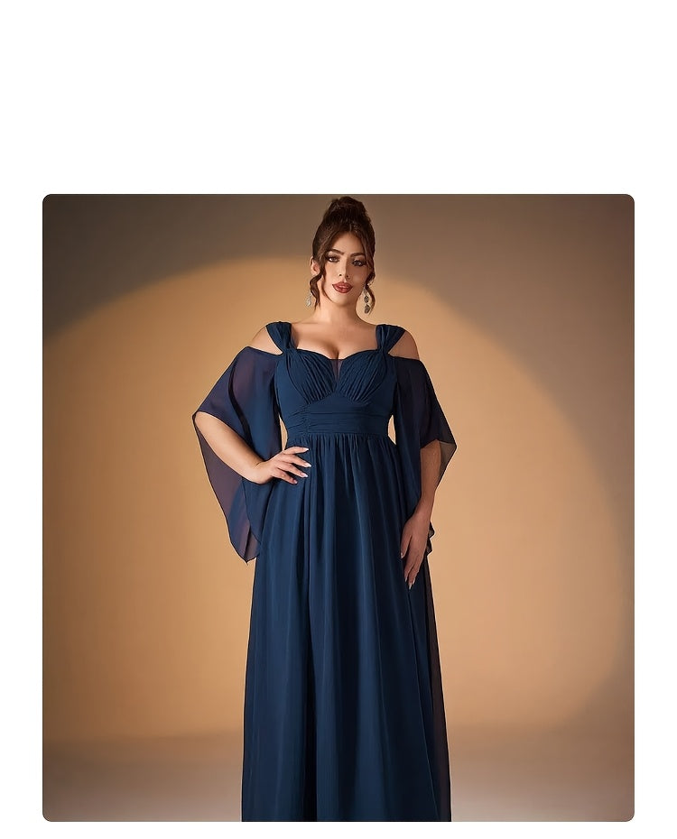 Robe longue grande taille — Vert sauge à manches cape fendues