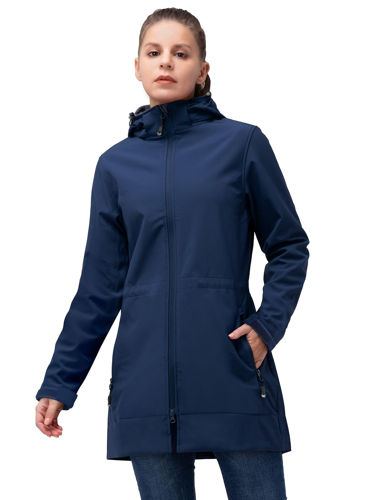 Veste grande taille, capuche, chaleur d'hiver, coupe-vent, porté de face