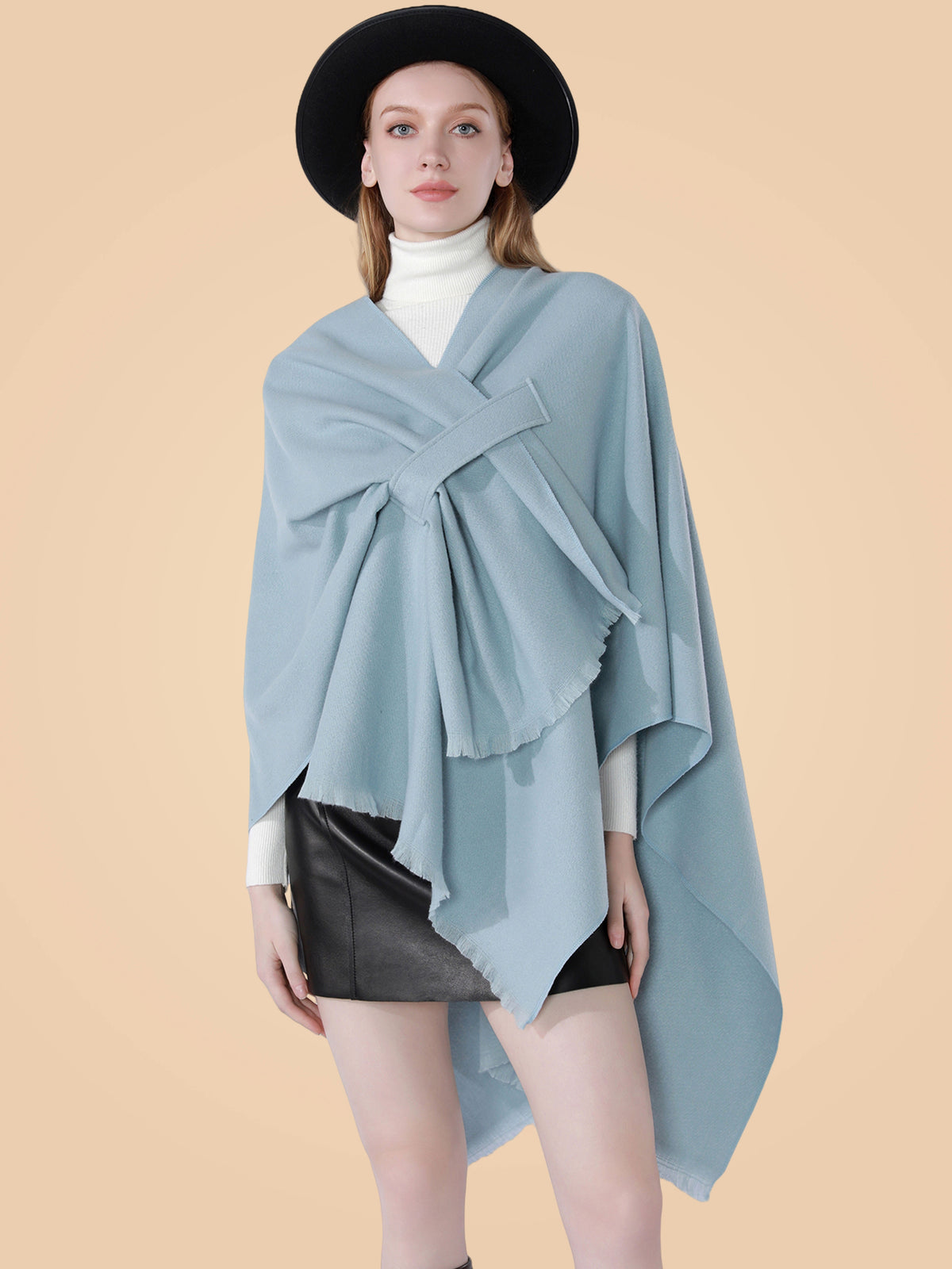 Châle grande taille, coupe oversize, toucher moelleux, chaleur d'hiver, vu de dos