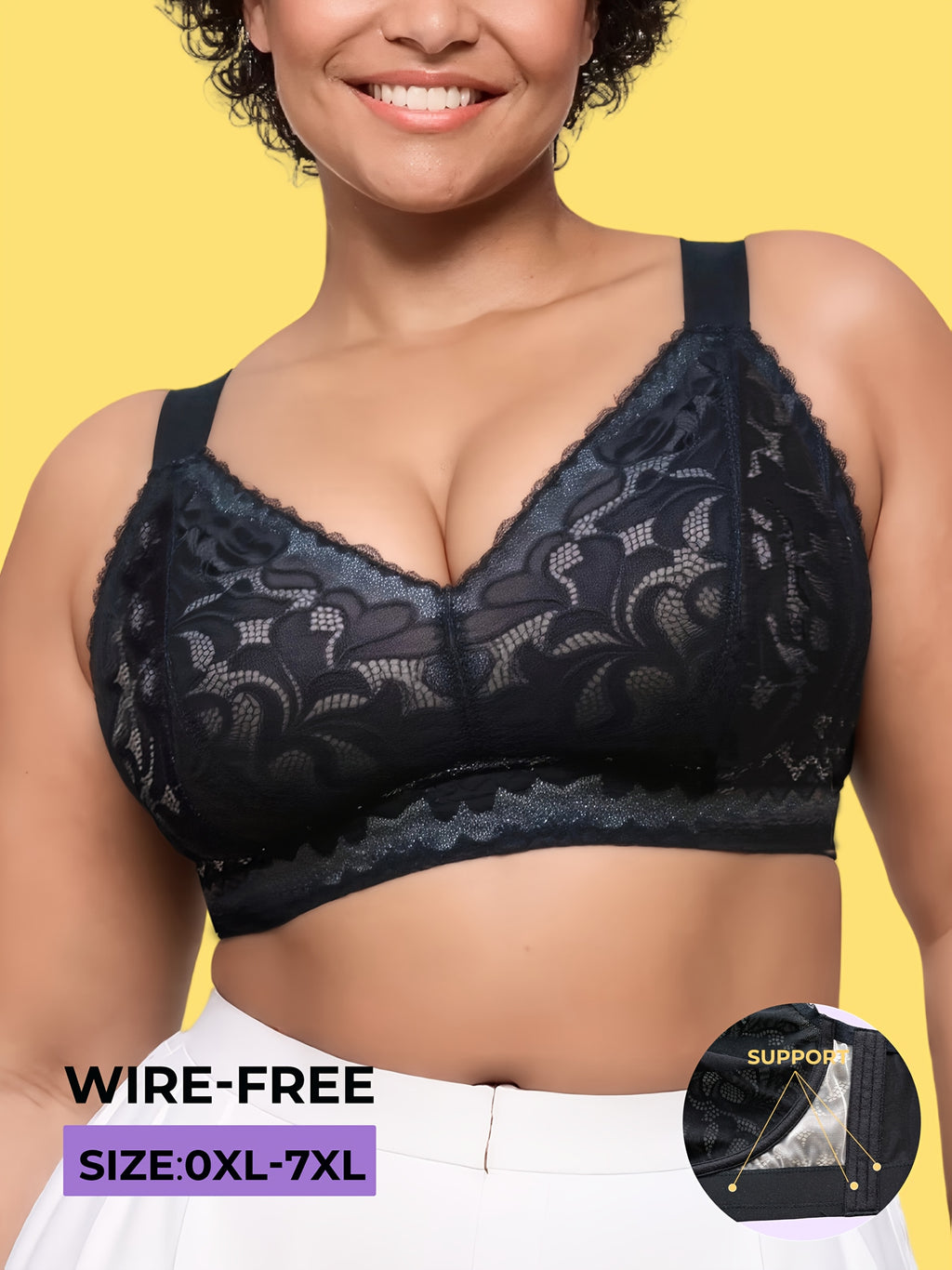 Soutien-gorge grande taille en dentelle, effet ajouré, mise en situation