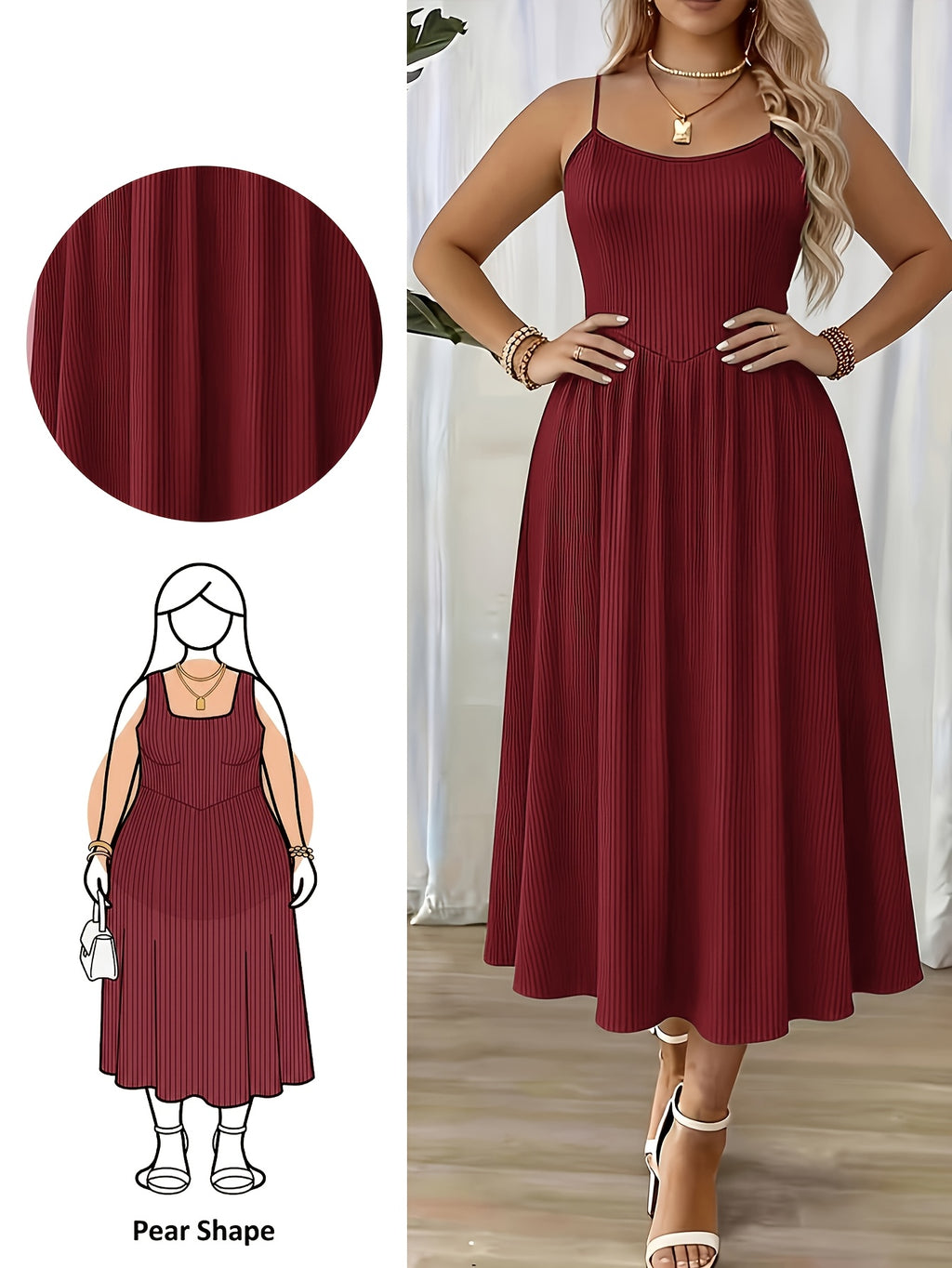 Robe longue grande taille — Maille côtelée à buste pointu