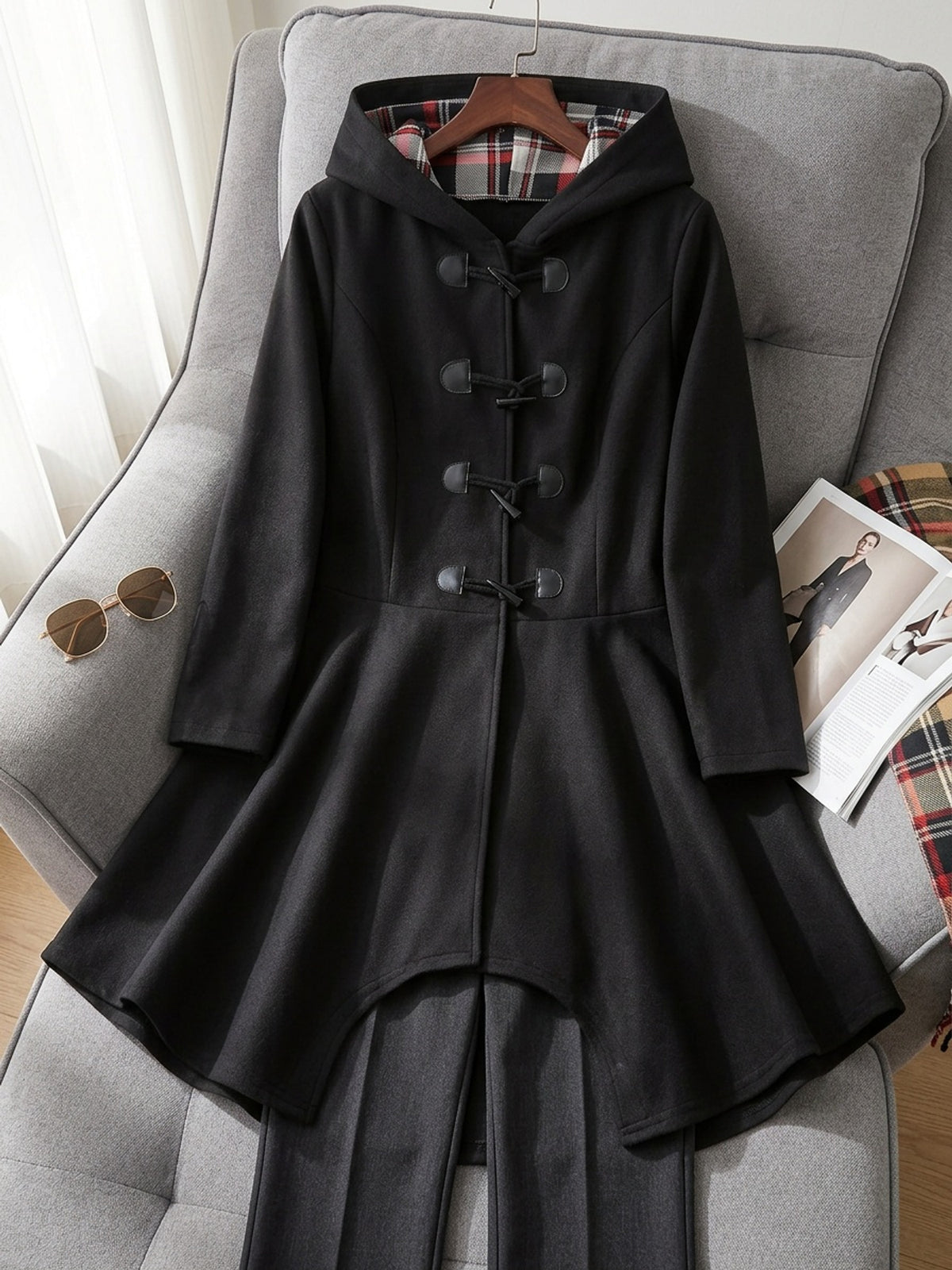 Manteau grande taille, capuche, manches longues, chaleur d'hiver, vu de dos