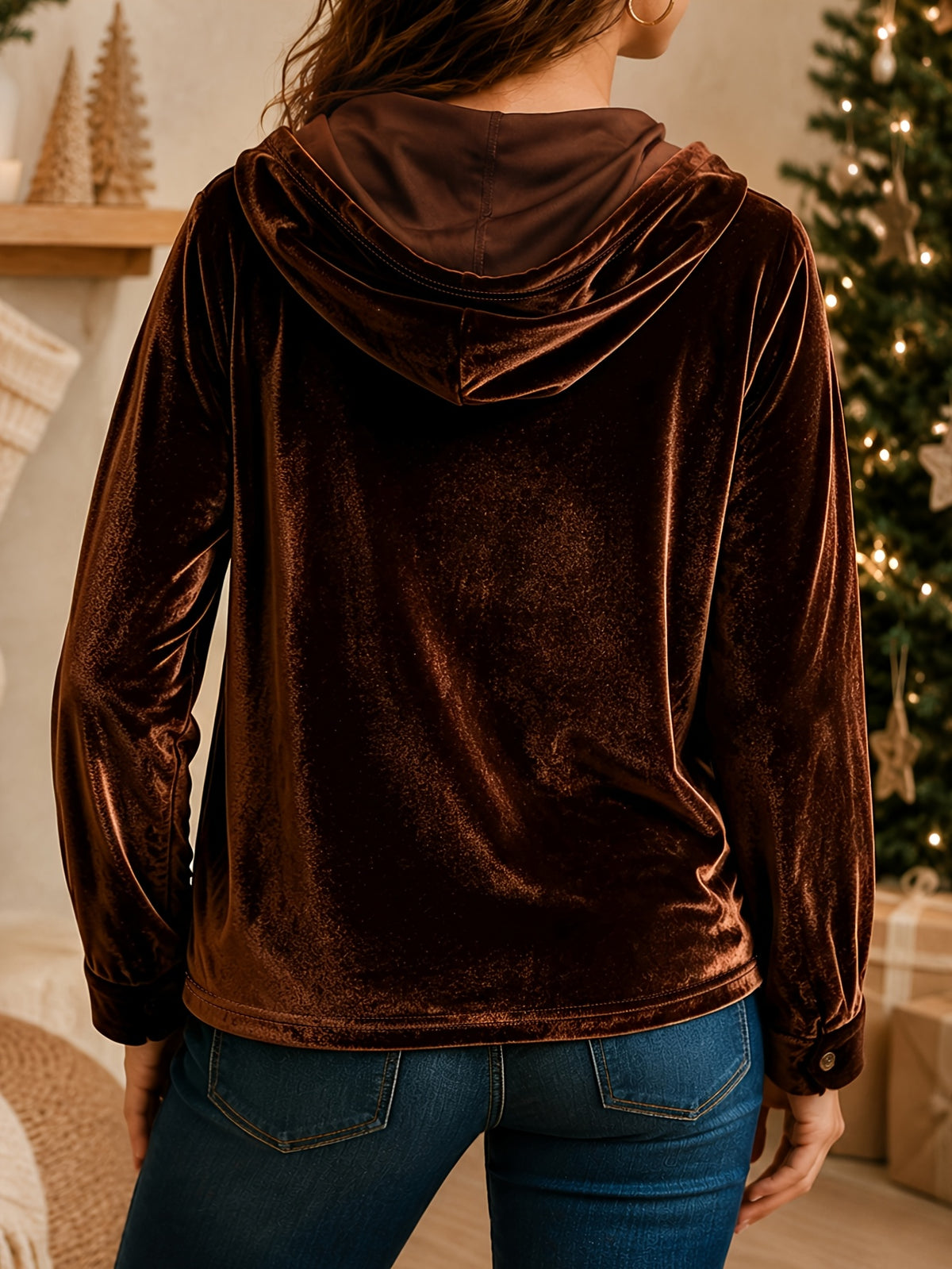 Caraco grande taille en velours, coupe ample, manches longues, toucher profond — composition : 95% Polyester, 5% Élasthanne Image