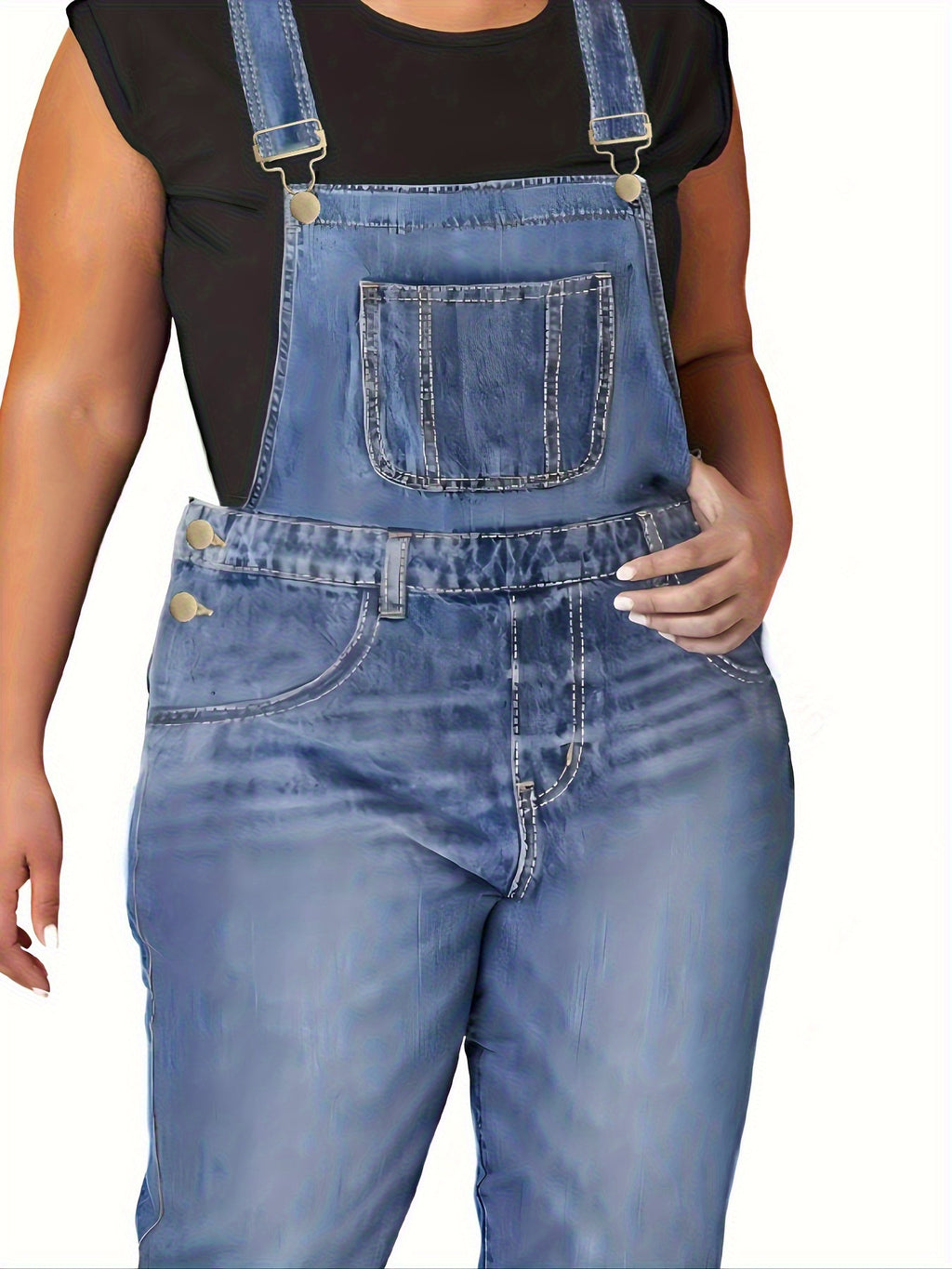 Combinaison grande taille, coupe droite, ceinture assortie, tenue franche, porté de face