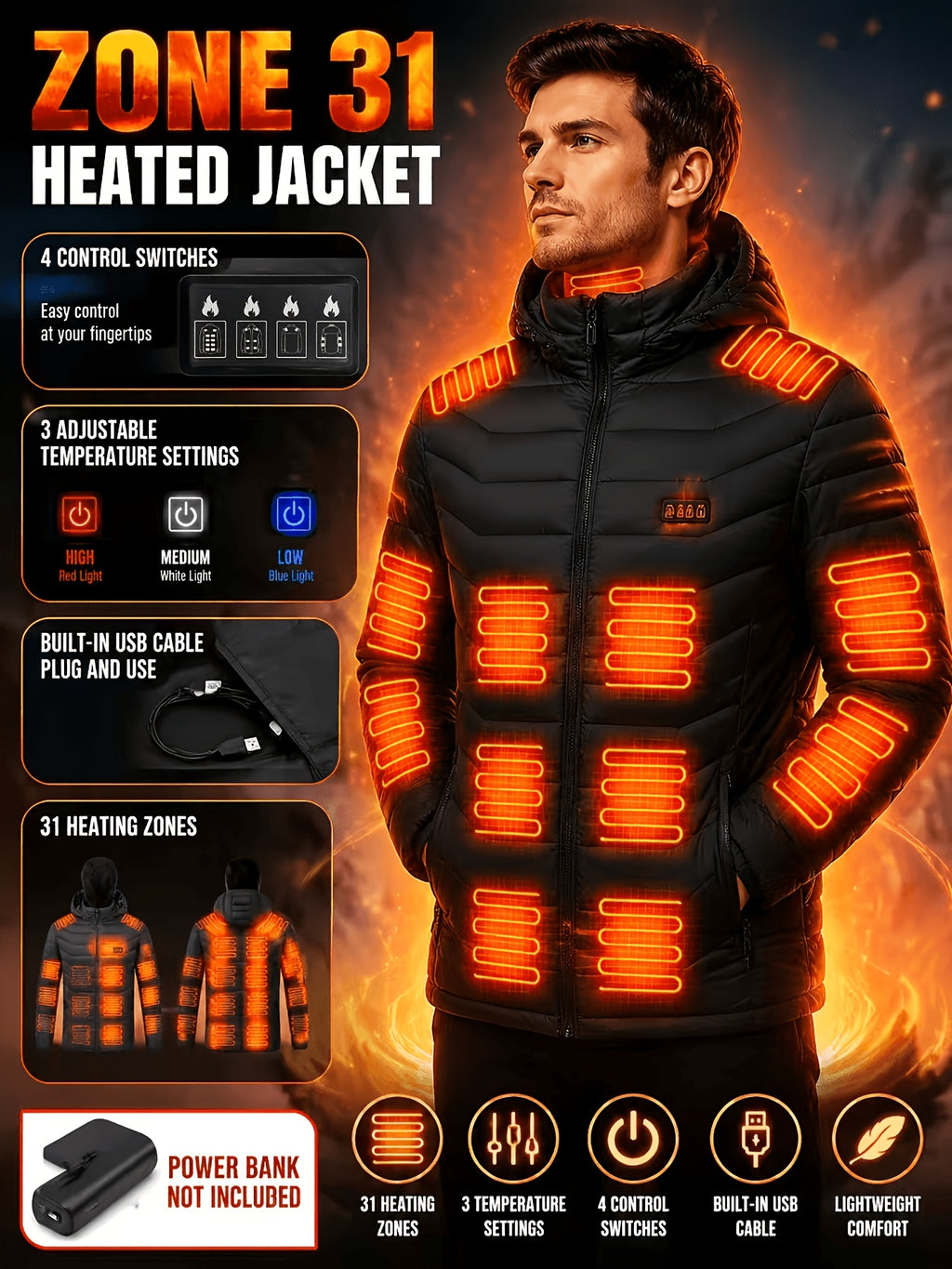 Veste grande taille, capuche, fermeture zippée, chaleur d'hiver, autre coloris
