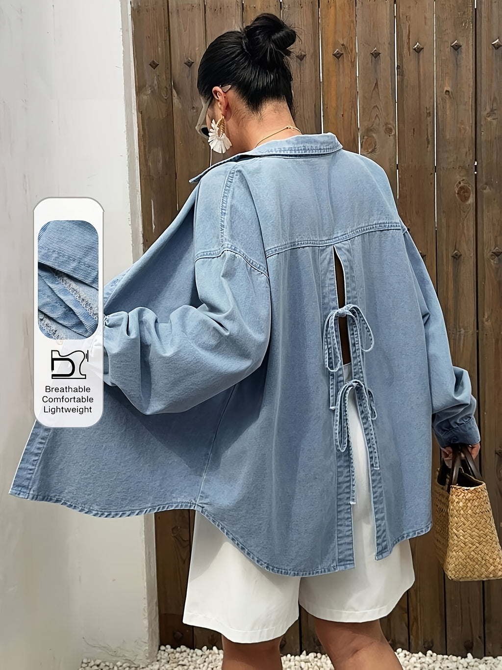 Chemise grande taille, coupe oversize, tenue franche — matière : denim