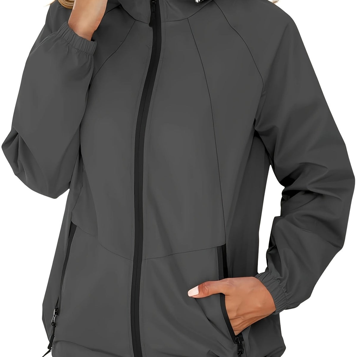 Manteau grande taille, fermeture zippée, esprit trench — composition : 100% Polyester