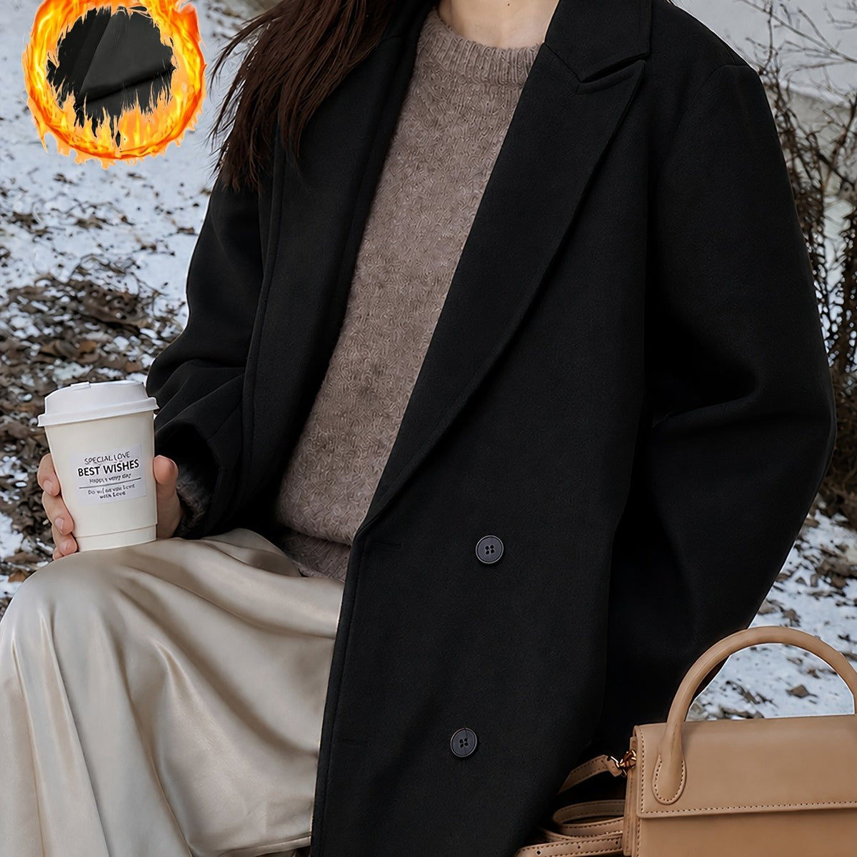 Manteau grande taille, coupe oversize, doublure, chaleur d'hiver Image