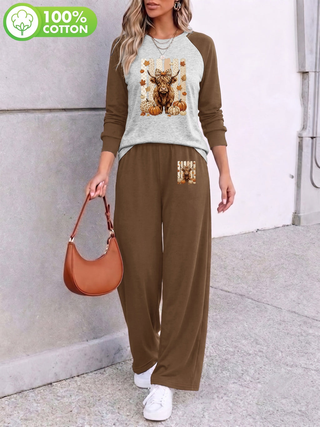 Ensemble grande taille, coupe ample, manches longues, toucher naturel, détail du tissu