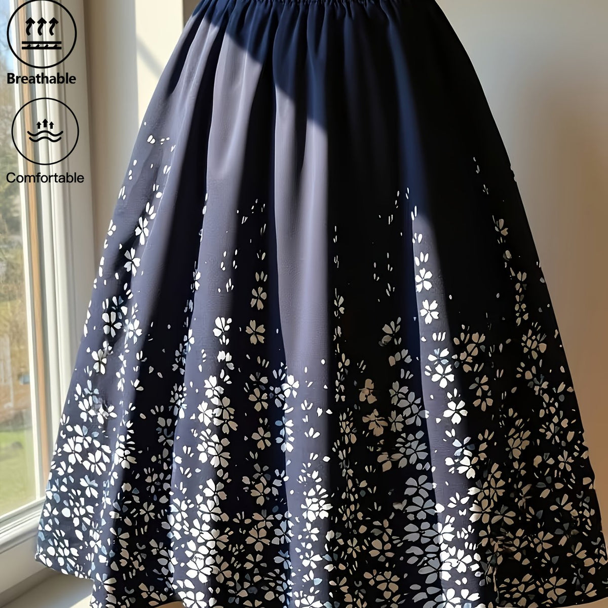 Jupe grande taille à imprimé fleuri, coupe droite, jambe large — matière : polyester