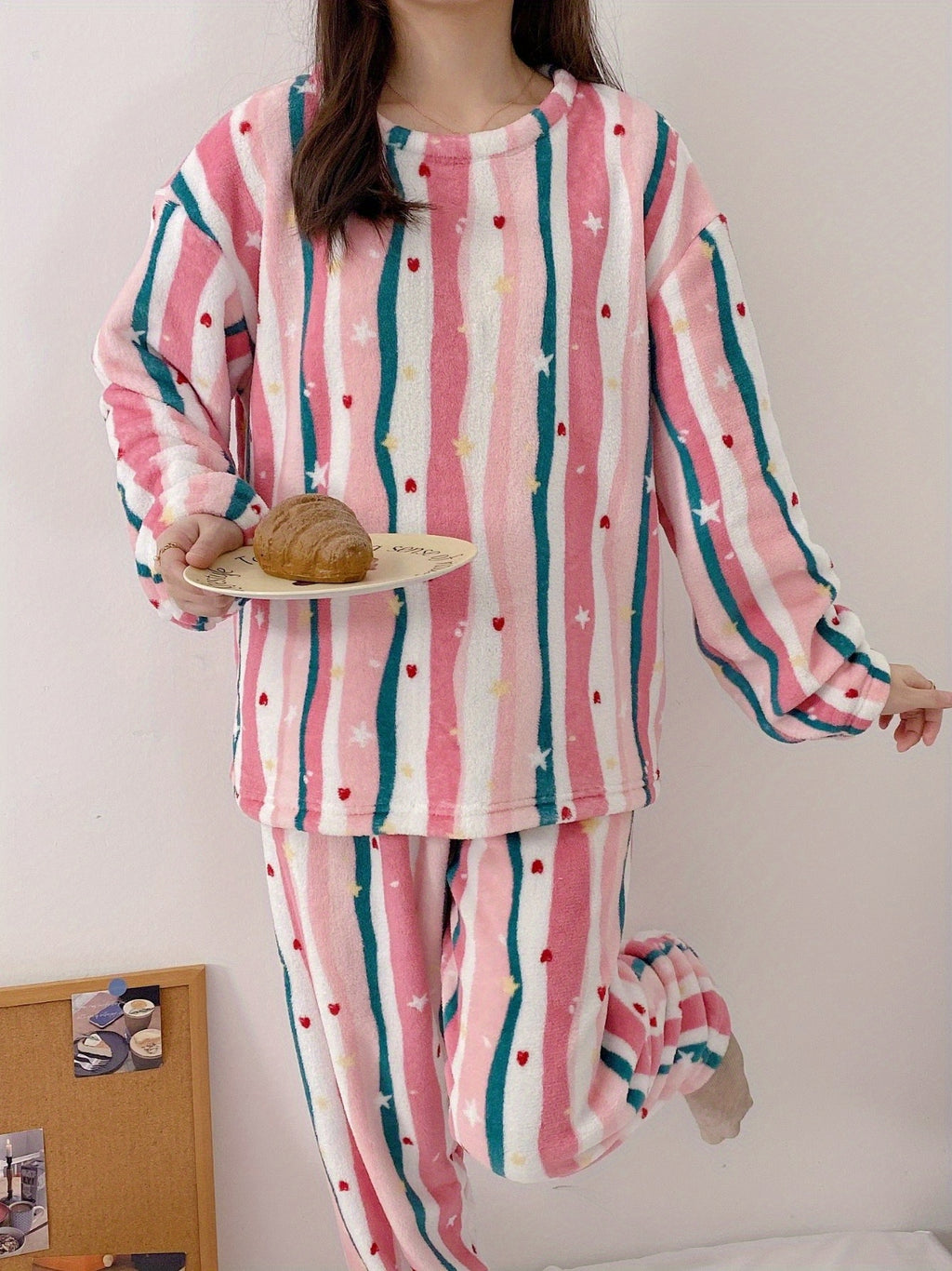 Pyjama grande taille à rayures, chaleur d'hiver — composition : 100% Polyester