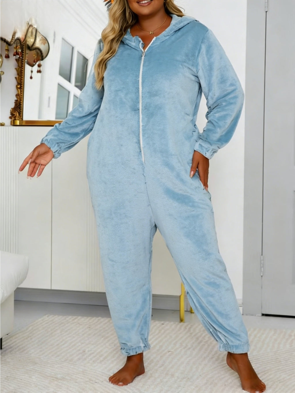 Pyjama grande taille, coupe ample, manches longues, chaleur d'hiver