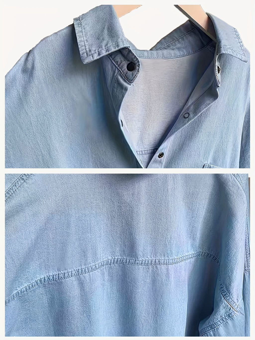 Chemise grande taille, coupe oversize, poches plaquées, manches longues, détail du col