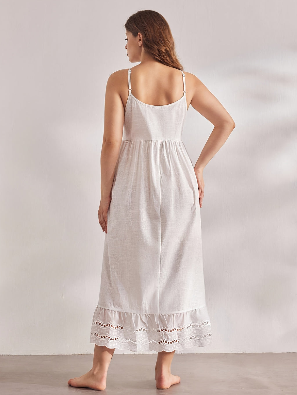 Pyjama grande taille, volants, toucher naturel, tissu opaque