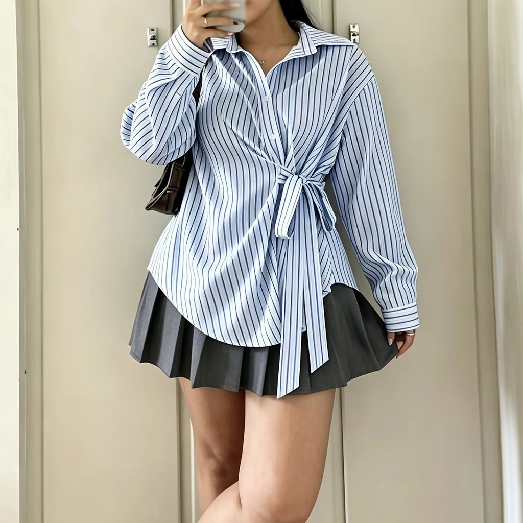Chemise grande taille à rayures, ligne nette — composition : 100% Polyester
