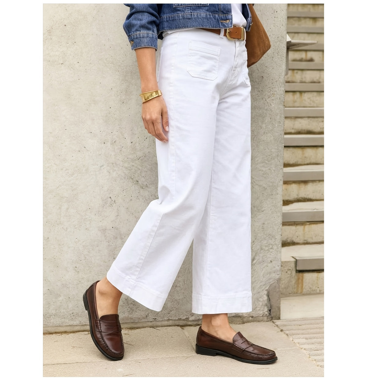 Pantalon grande taille, coupe droite, poches plaquées, tenue franche, tissu opaque