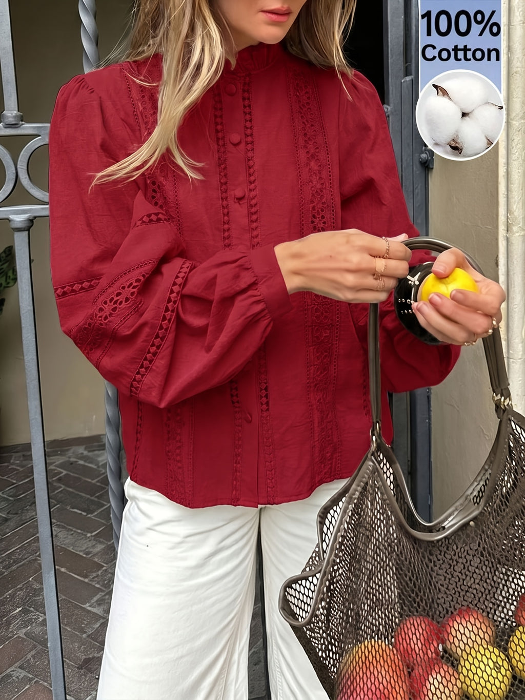Blouse grande taille, coupe oversize, manches longues, toucher naturel, détail du col