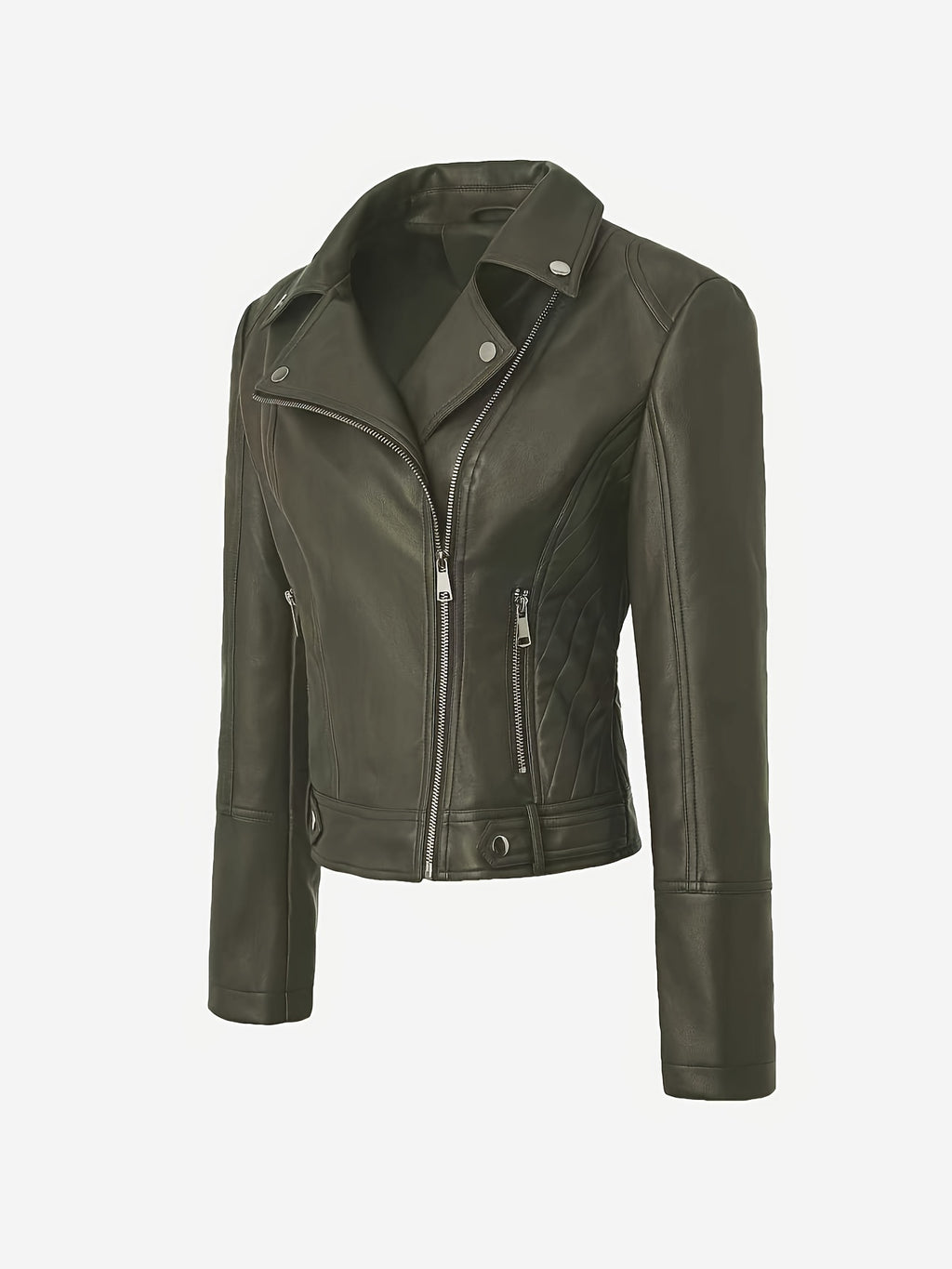 Veste grande taille en cuir synthétique, coupe ajustée, col, autre coloris