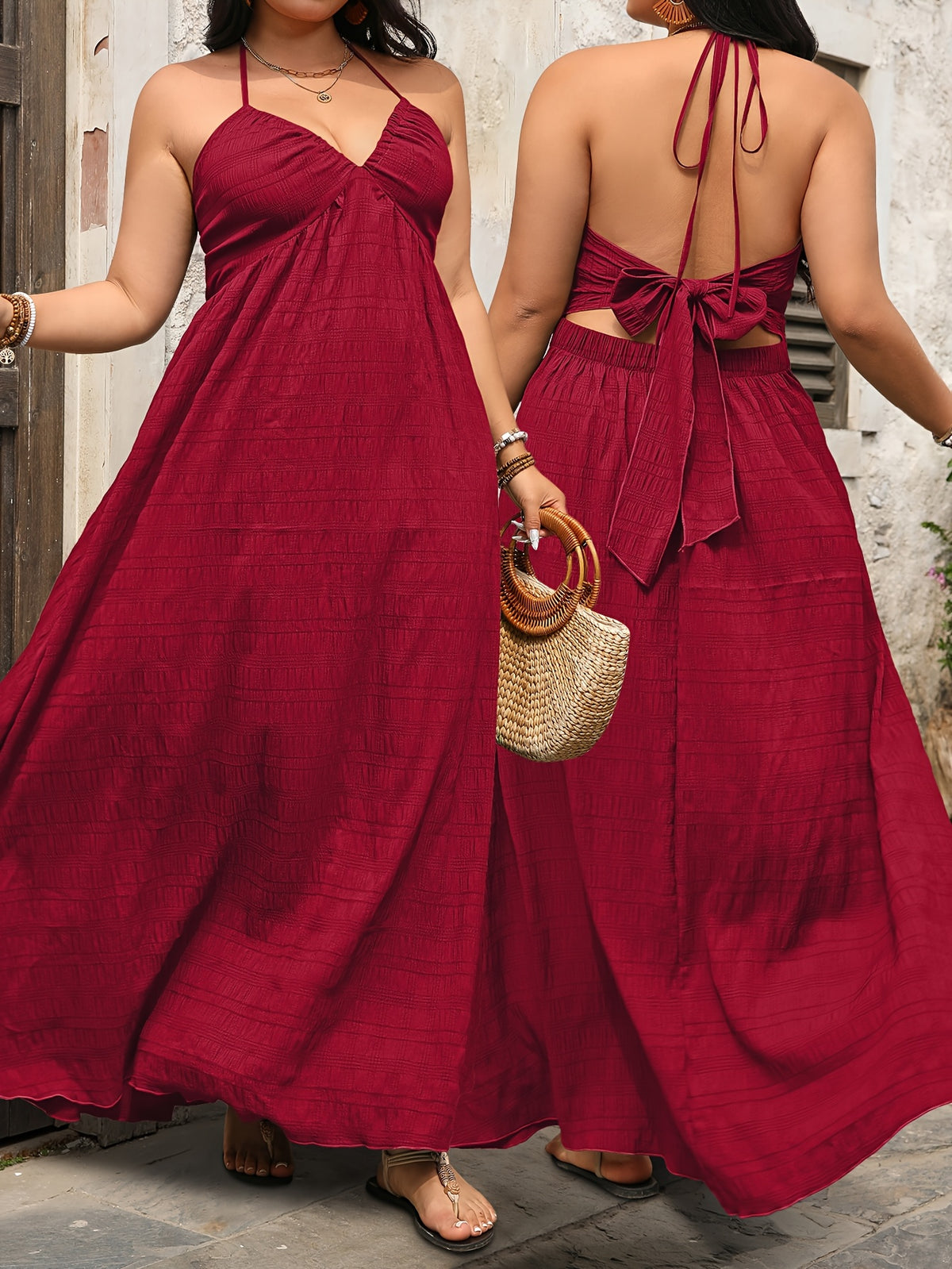 Robe longue grande taille — Dos ouvert barré d'un grand nœud
