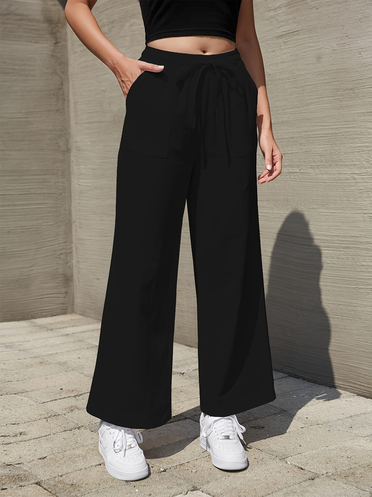 Pantalon en lin grande taille — Sept teintes, poches devant