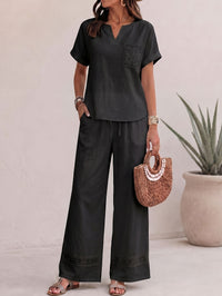 Ensemble en coton grande taille — Haut col V et bas large