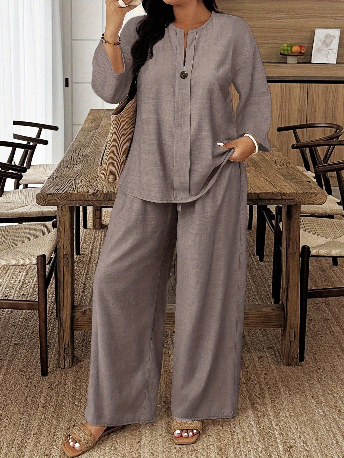 Ensemble grande taille — Chemise longue et pantalon ample