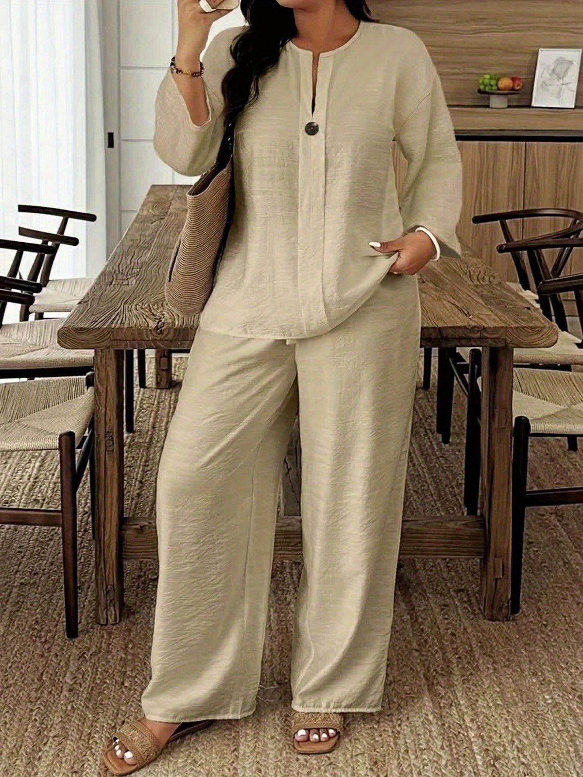 Ensemble grande taille — Chemise longue et pantalon ample